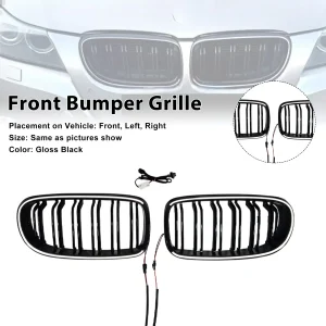 Double Rib Front Kidney Grill Grille Fit BMW 3 Series E90/E91 2009-2011 LCI W/ LED