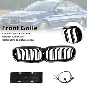 Gloss Black Front Kidney Grille Fit BMW 5 Series G30 G38 2021-2024 Double Slat