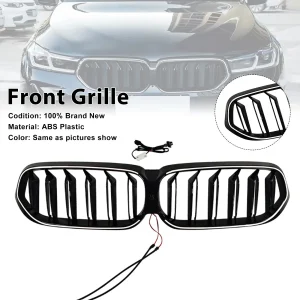 Double Slat Black Front Kidney Grille Grill Fit BMW 6 Series G32 2020-2025 With LED
