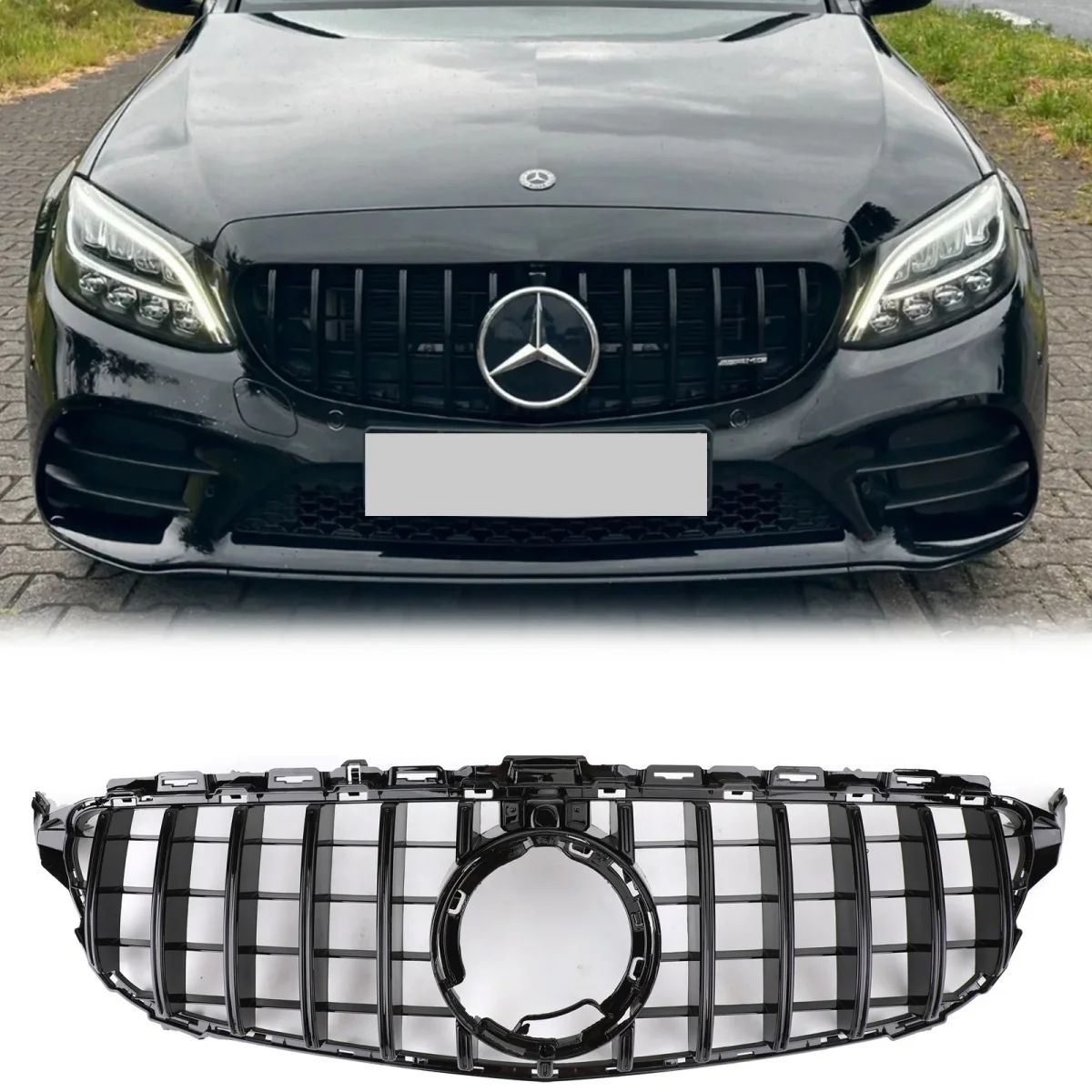 2019-2021 Mercedes Benz C-Class W205 C205 A205 C200/250/300/200d/C43 Black Grille W/Camera GTR Style Grill - Bild 2